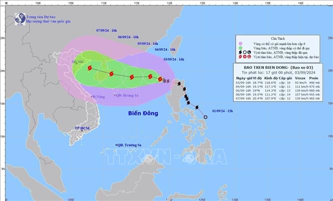 Hướng di chuyển của bão số 3.